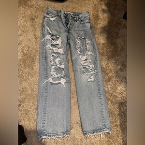 Levi's Light Blue Distressed Straight Leg Jeans